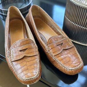 Prada Tan Croc-Embossed Leather Penny Loafers